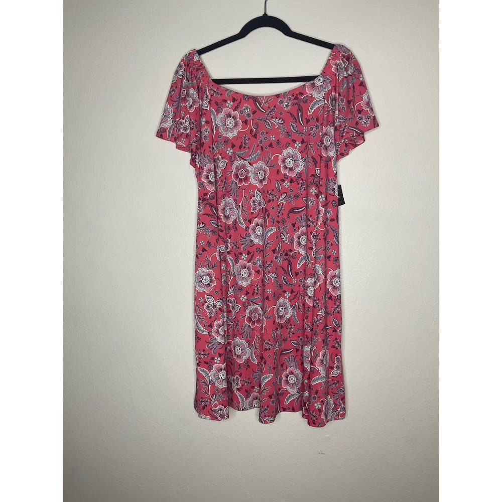 Signature by Bobbie Brooks Coral Floral Print Dress Plus Size 1X Short Sleeve - Picture 2 of 7